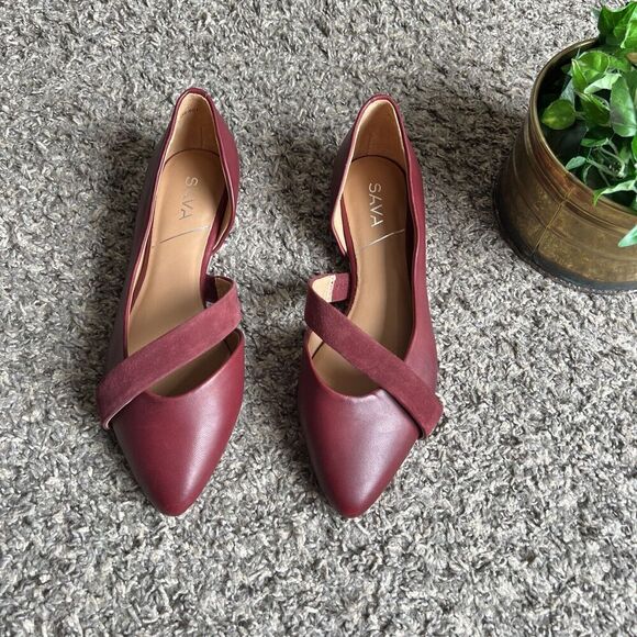 SAVA Anthropologie SOFTWALK D'ORSAY LENNOX FLATS SHOE DARK RED 37 US 7 New - Picture 1 of 7